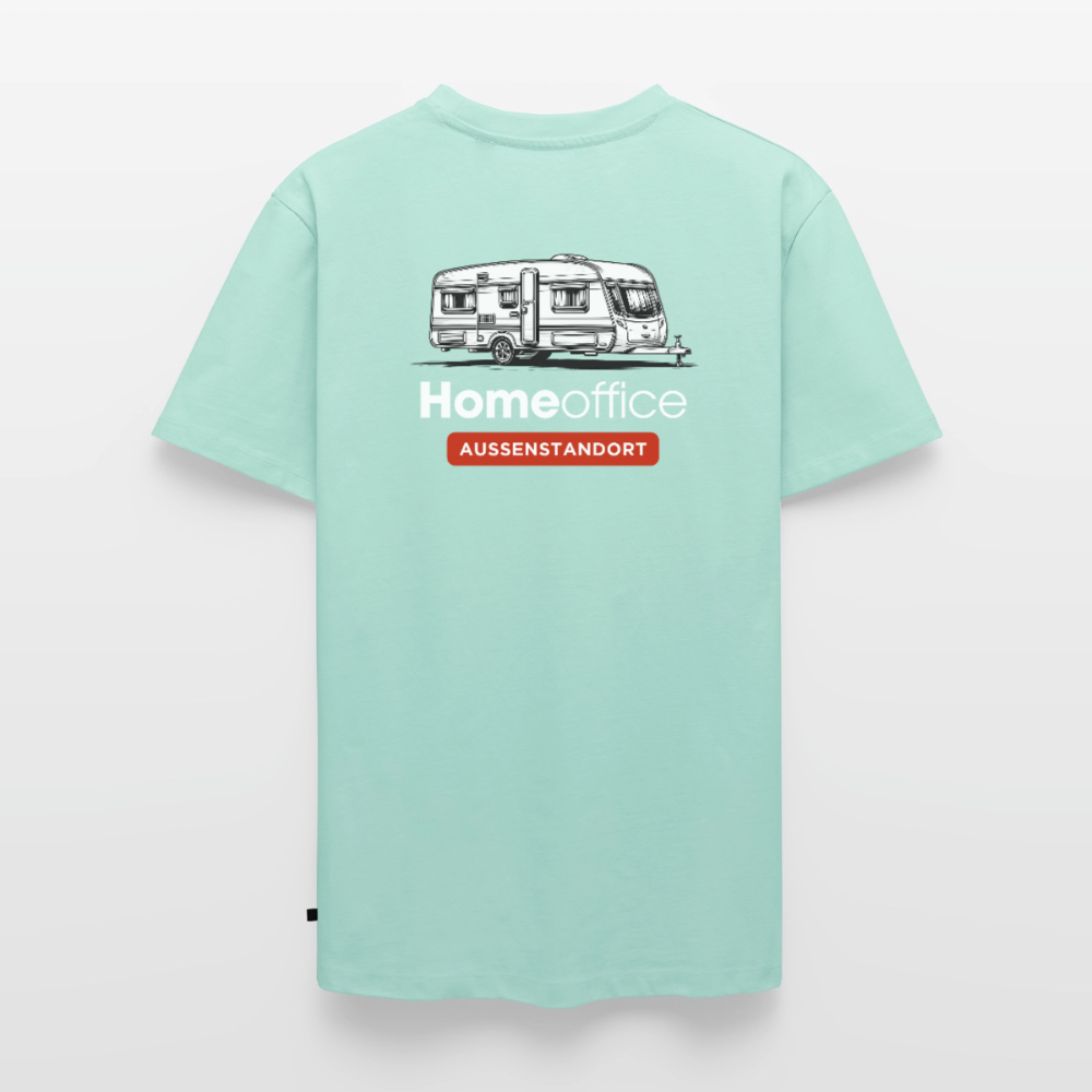 Wohnwagen Homeoffice - Herren Camping T-Shirt - Rückendruck - Mint