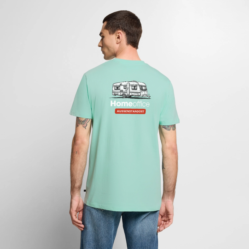 Wohnwagen Homeoffice - Herren Camping T-Shirt - Rückendruck - Mint