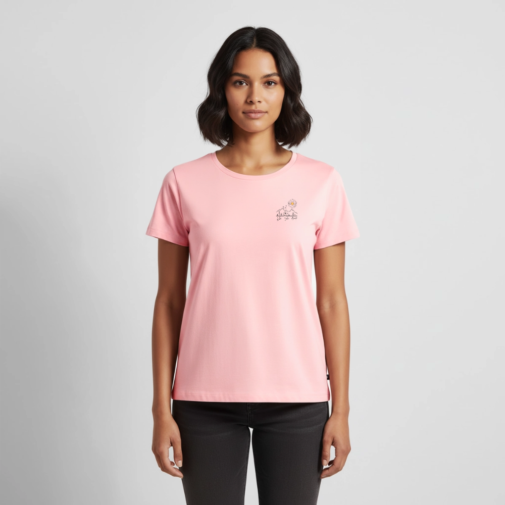 Lebe Liebe Campe - Damen Camping T-Shirt - Brust - Rosa