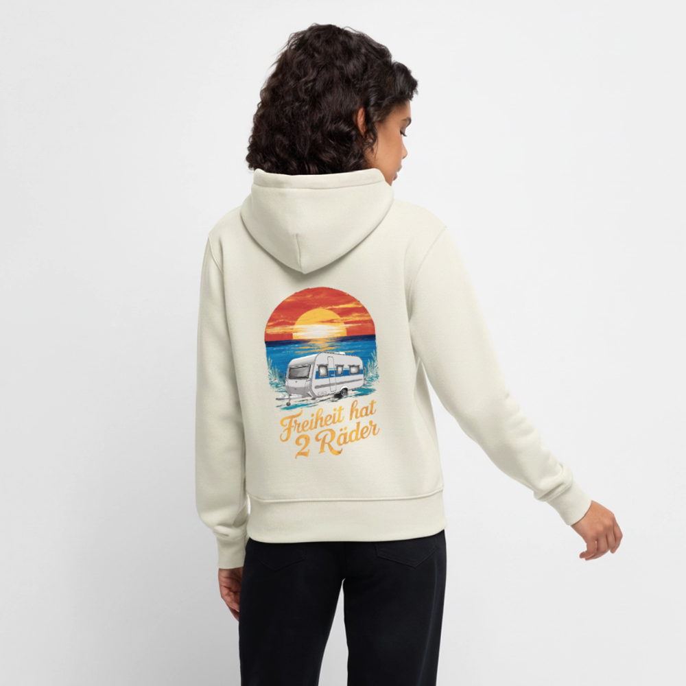 SPOD - Freiheit hat 2 Räder - Damen Camping Hoodie - Wohnwagen - Naturweiß