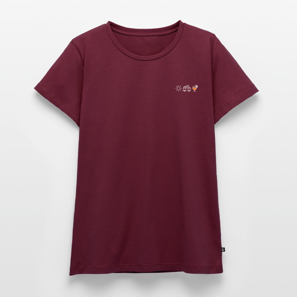 Sonne Bulli Aperol - Damen Camping T-Shirt - Burgunderrot