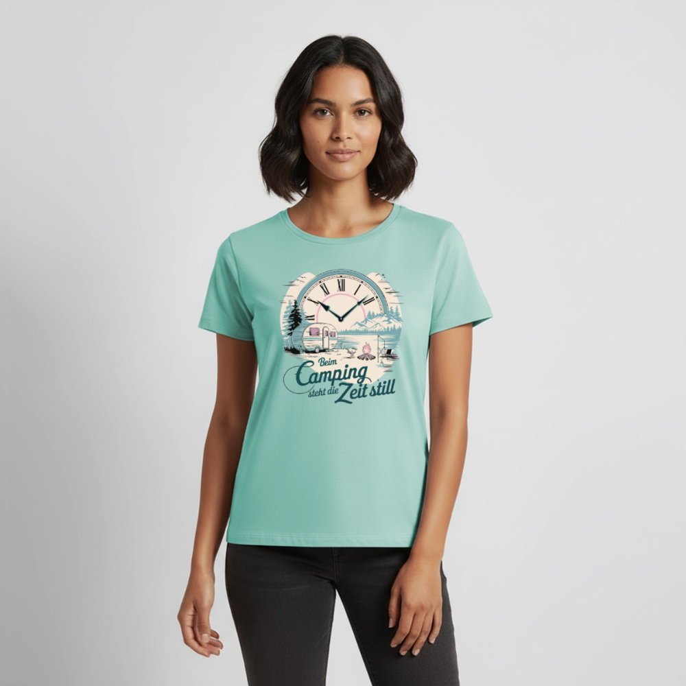 Zeit steht still - Damen Camping T-Shirt - Wohnwagen - Mint