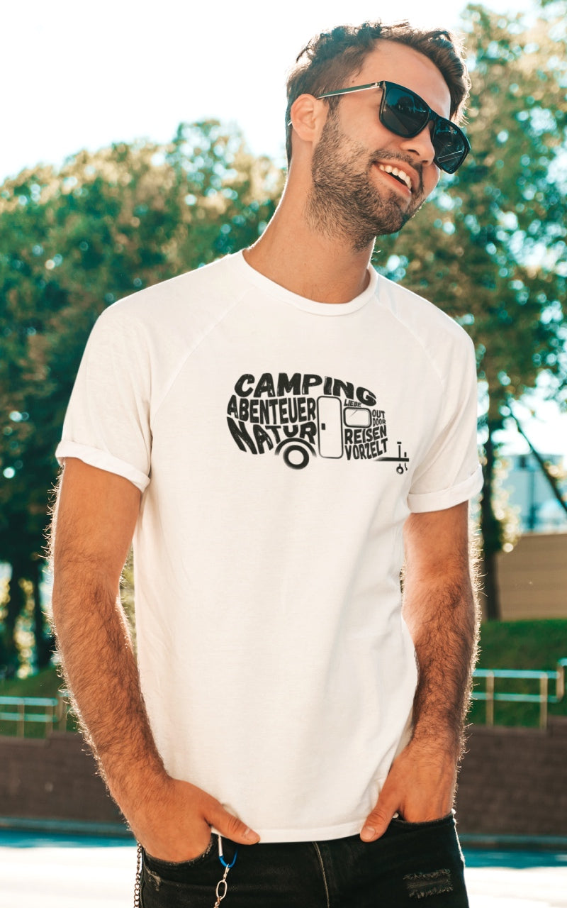 Herren Camping T-Shirt - Typografie Wohnwagen
