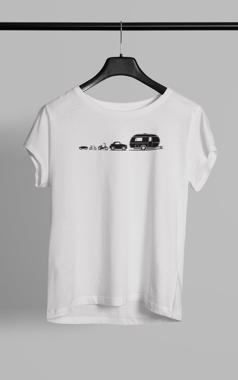 Damen Camping T-Shirt - Evolution Wohnwagen