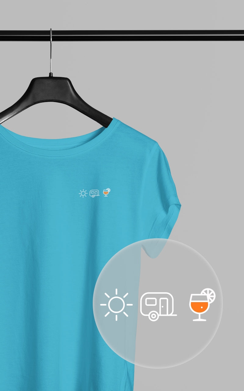 Sonne Wohnwagen Aperol - Damen Camping T-Shirt