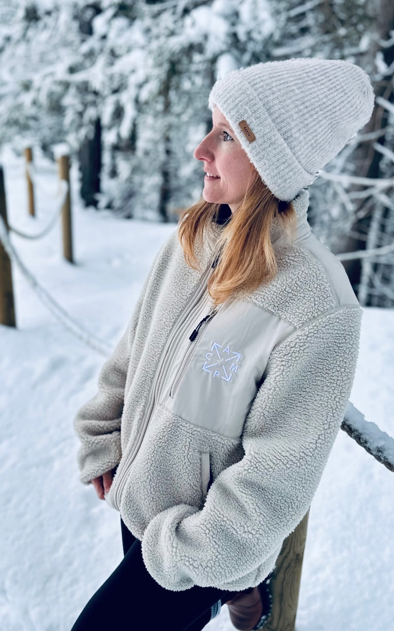 Damen Unisex Camping Sherpa Jacke - CAMP Stick Motiv