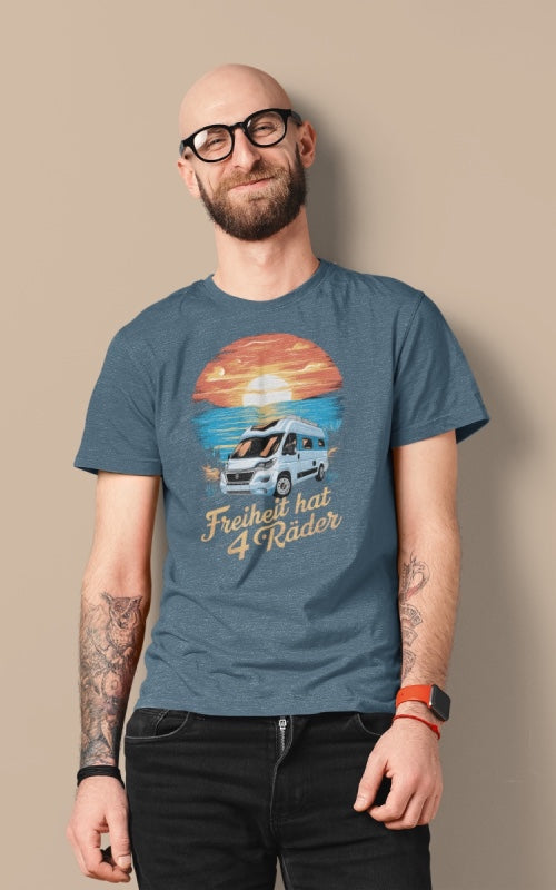 Herren Camping T-Shirt - Freiheit hat 4 Räder - Van