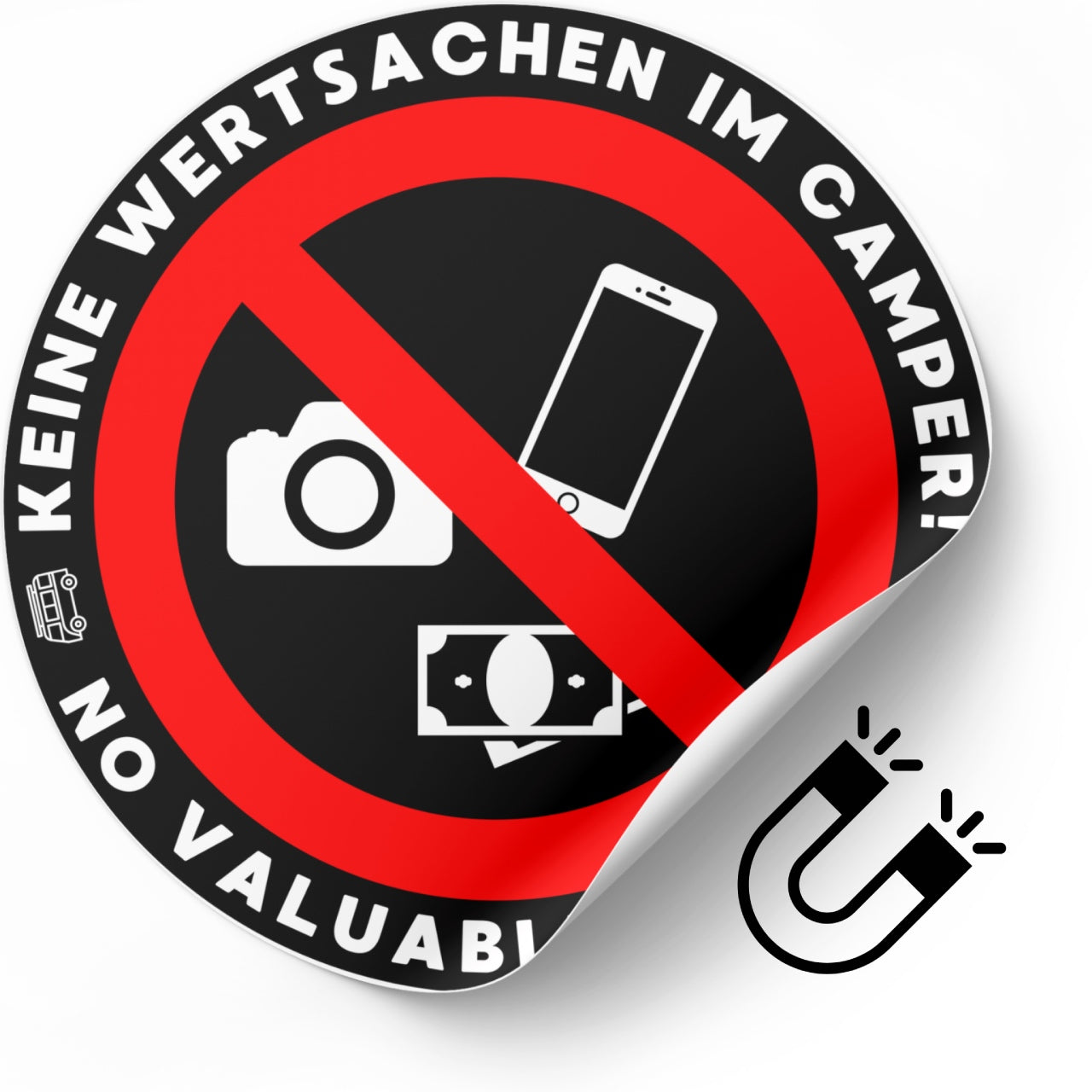 Magnetischer Warnaufkleber - Keine Wertsachen im Camper