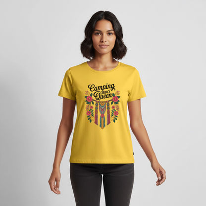 Camping Deko Queen - Damen Camping T-Shirt - Sonnengelb