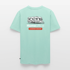Wohnwagen Homeoffice - Herren Camping T-Shirt - Rückendruck - Mint 