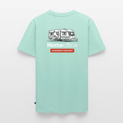 Wohnwagen Homeoffice - Herren Camping T-Shirt - Rückendruck - Mint 