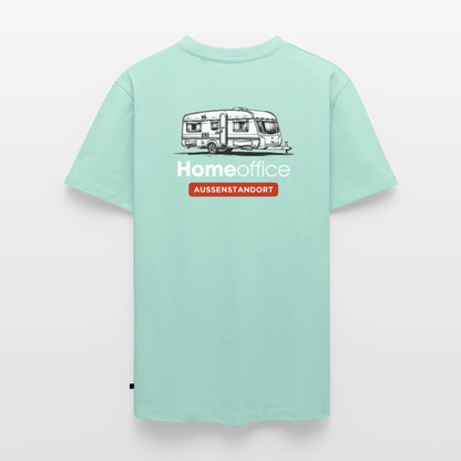 Wohnwagen Homeoffice - Herren Camping T-Shirt - Rückendruck - Mint 