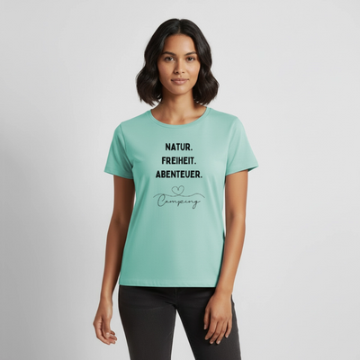 Natur Freiheit Abenteuer - Damen Camping T-Shirt - Mint 