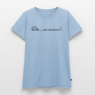 Auf und Davon - Damen Camping T-Shirt - Bulli / Van - Hellblau