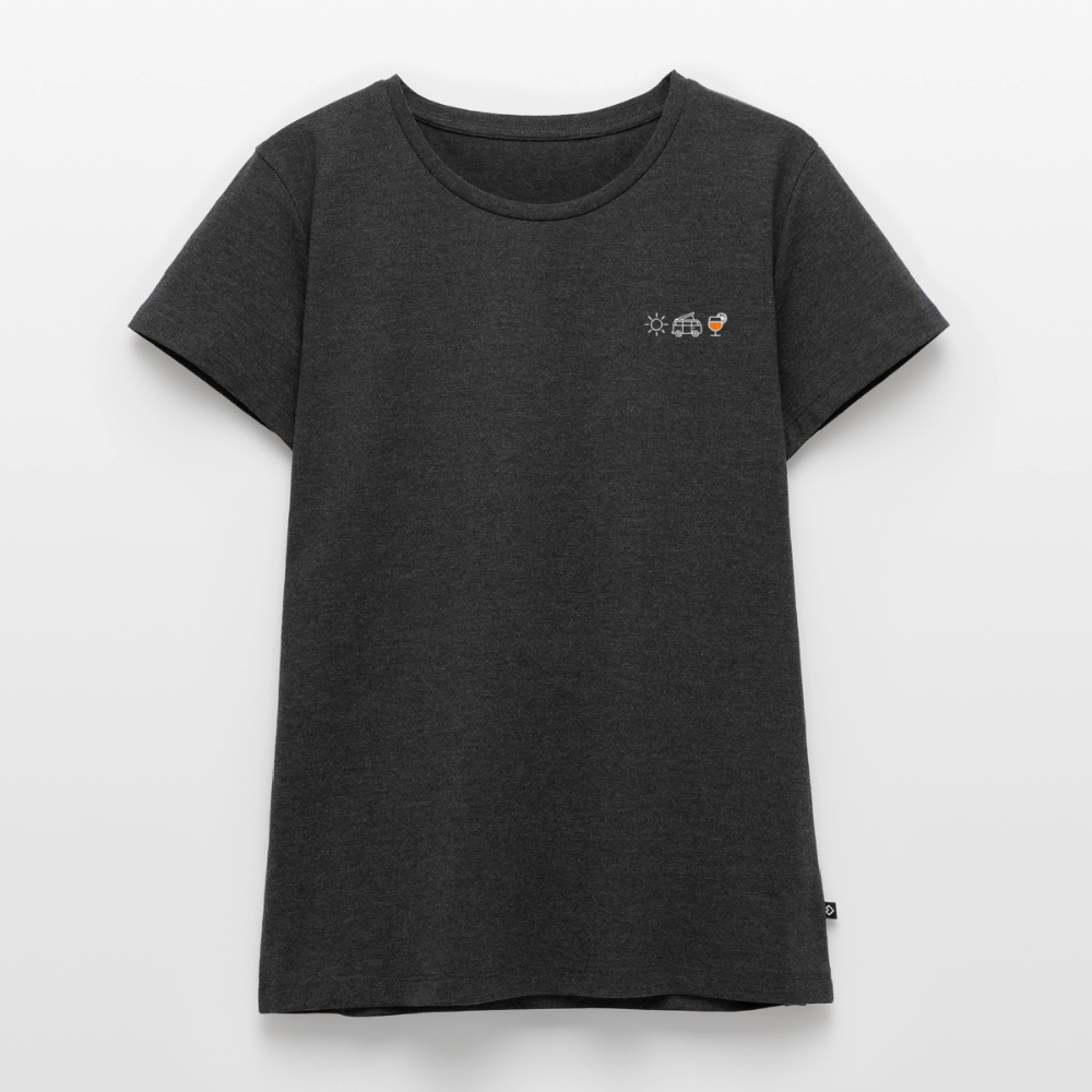 Sonne Bulli Aperol - Damen Camping T-Shirt - Anthrazit meliert