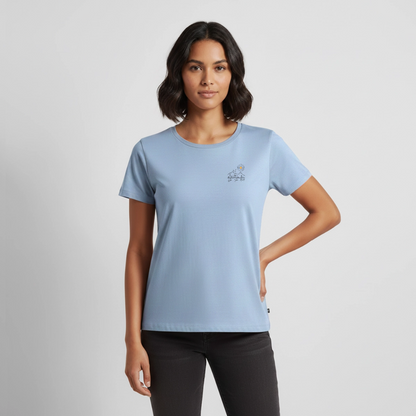 Lebe Liebe Campe - Damen Camping T-Shirt - Brust - Hellblau
