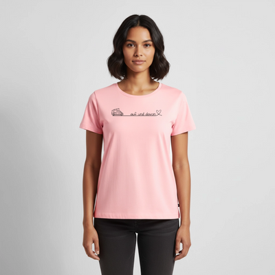 Auf und Davon - Damen Camping T-Shirt - Bulli / Van - Rosa