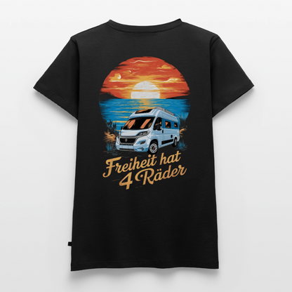Freiheit hat 4 Räder - Damen Camping T-Shirt - Van - Schwarz