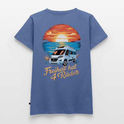 Freiheit hat 4 Räder - Damen Camping T-Shirt - Van - Taubenblau