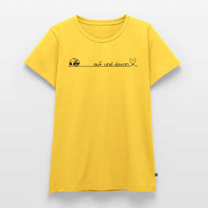 Auf und Davon - Damen Camping T-Shirt - Wohnwagen - Sonnengelb