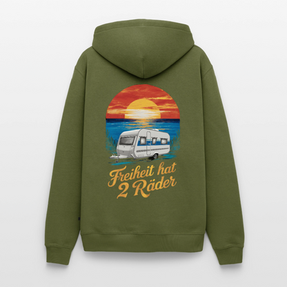 Freiheit hat 2 Räder - Herren Camping Hoodie - Wohnwagen - Khaki