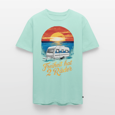 Freiheit hat 2 Räder - Herren Camping T-Shirt - Wohnwagen - Mint 