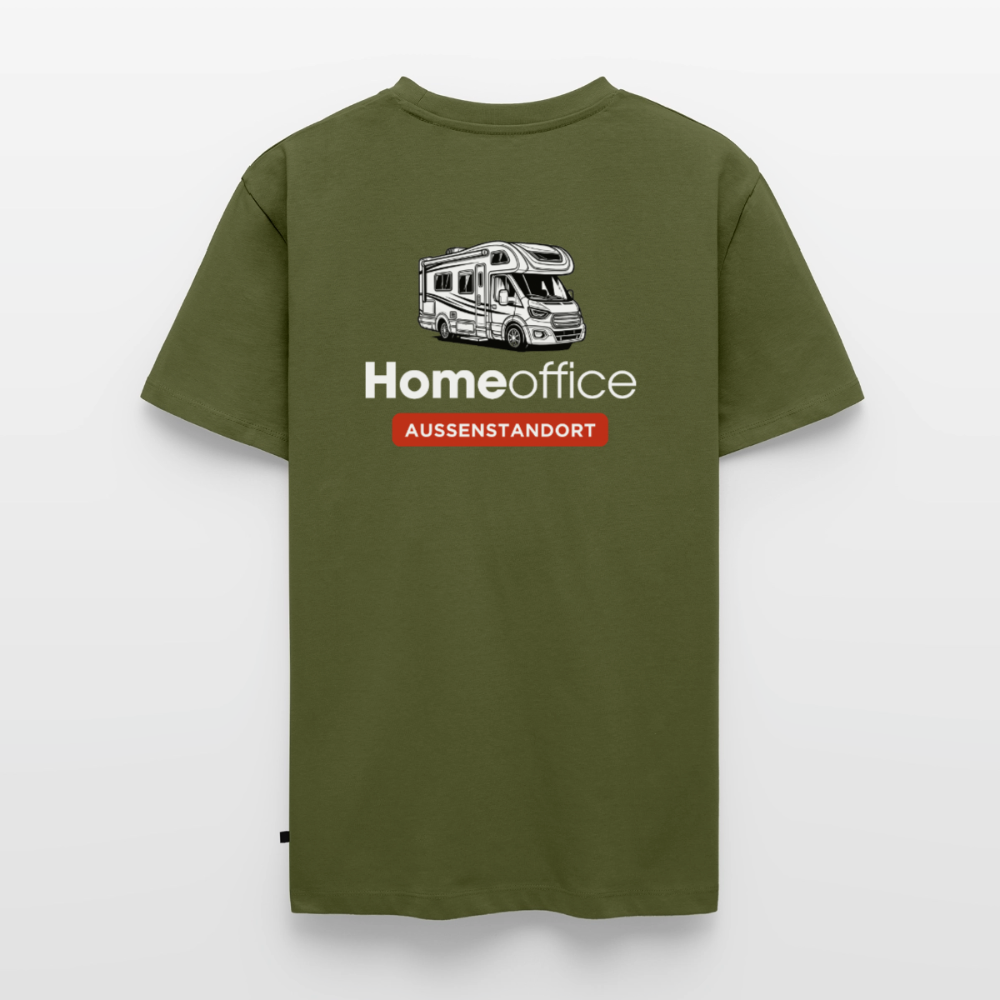 Wohnmobil Homeoffice - Herren Camping T-Shirt - Rückendruck - Khaki