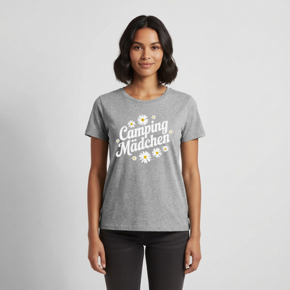 Camping Mädchen - Damen Camping T-Shirt - Grau meliert
