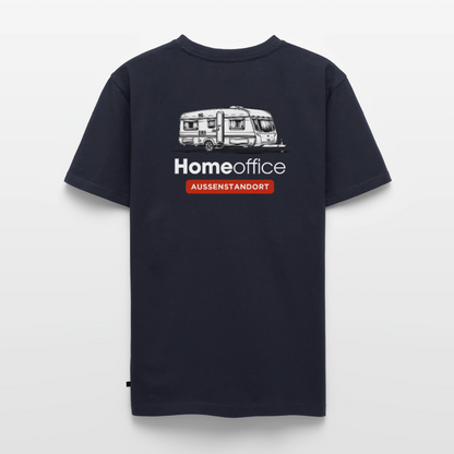 Wohnwagen Homeoffice - Herren Camping T-Shirt - Rückendruck - Navy