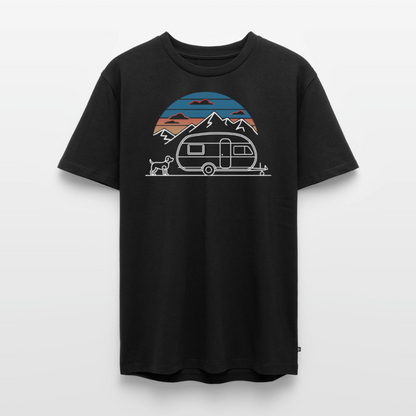 Wohnwagen mit Hund - Herren Camping T-Shirt - Schwarz