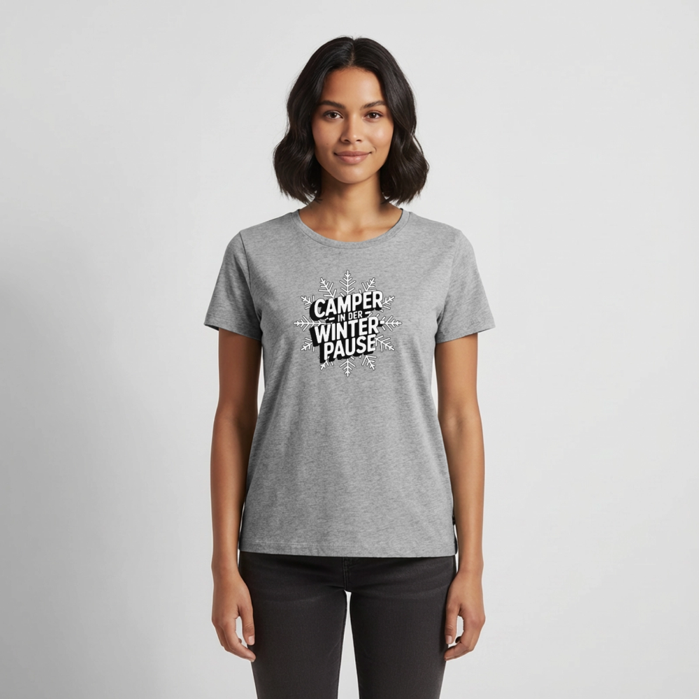 Camper in Winterpause - Damen Camping T-Shirt - Grau meliert