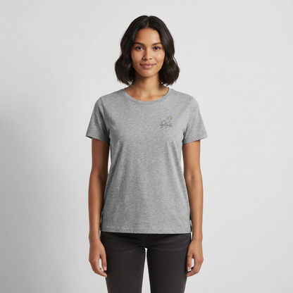 Lebe Liebe Campe - Damen Camping T-Shirt - Brust - Grau meliert