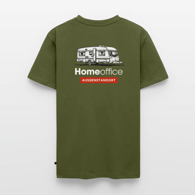 Wohnwagen Homeoffice - Herren Camping T-Shirt - Rückendruck - Khaki