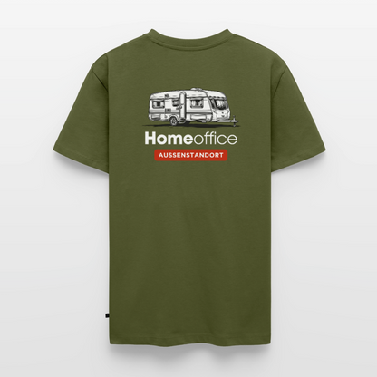 Wohnwagen Homeoffice - Herren Camping T-Shirt - Rückendruck - Khaki