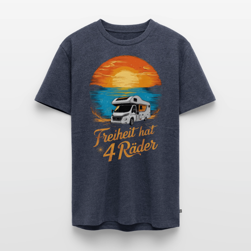 Freiheit hat 4 Räder - Herren Camping T-Shirt - Wohnmobil - Jeansblau 
