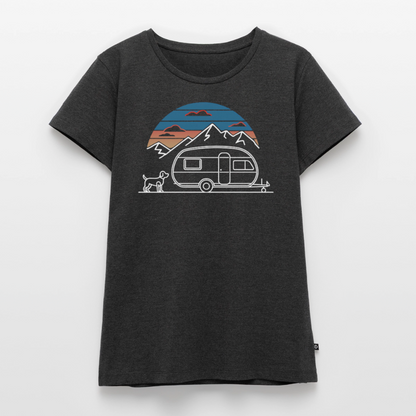 Wohnwagen mit Hund - Damen Camping T-Shirt - Anthrazit meliert