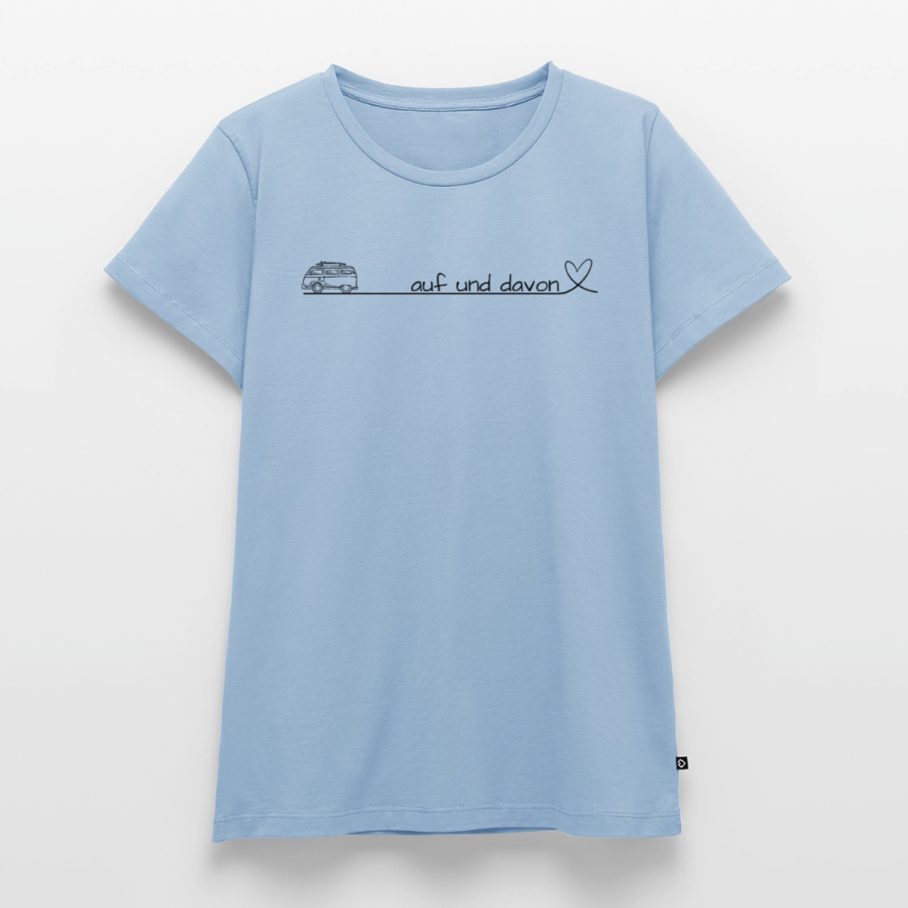 Auf und Davon - Damen Camping T-Shirt - Bulli - Hellblau