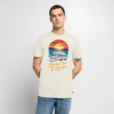 Freiheit hat 2 Räder - Herren Camping T-Shirt - Wohnwagen - Naturweiß