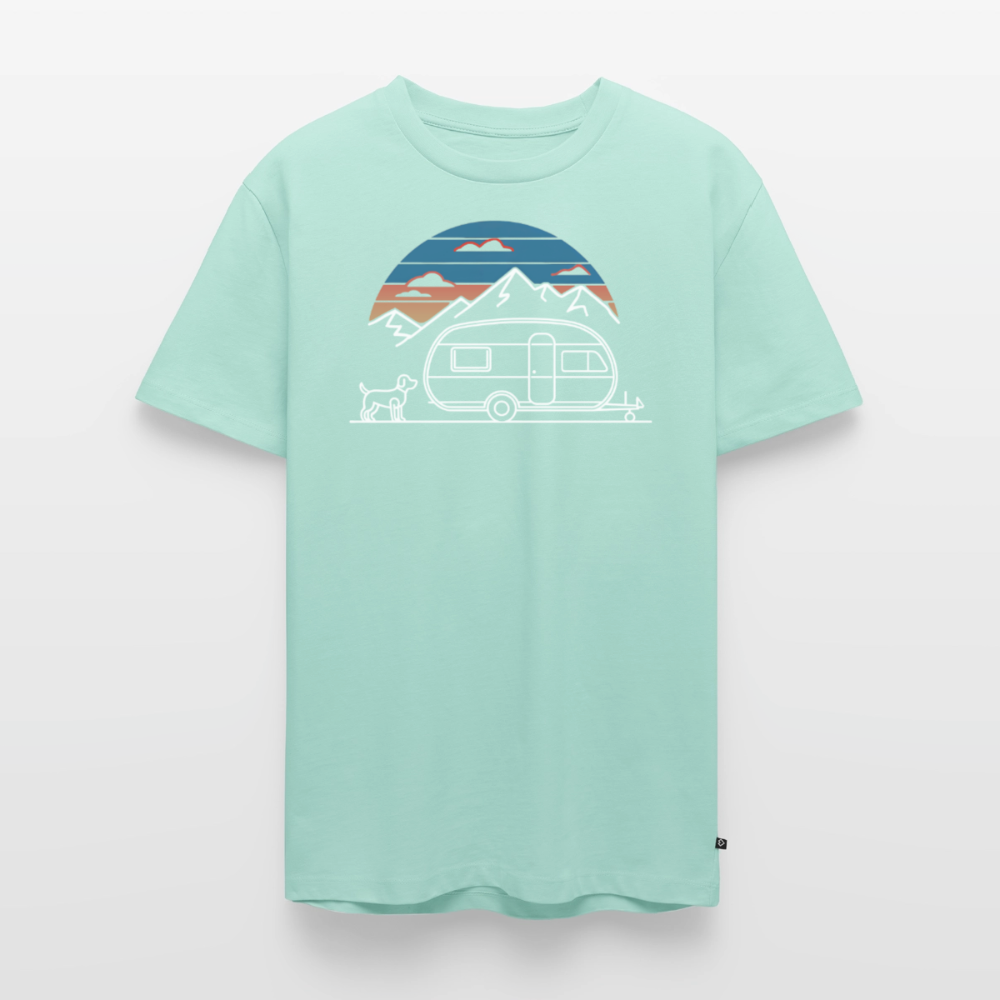 Wohnwagen mit Hund - Herren Camping T-Shirt - Mint 