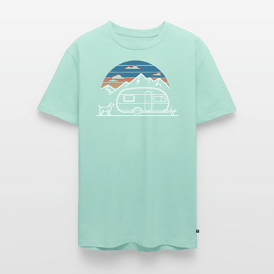 Wohnwagen mit Hund - Herren Camping T-Shirt - Mint 