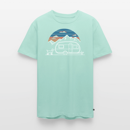 Wohnwagen mit Hund - Herren Camping T-Shirt - Mint 