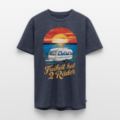Freiheit hat 2 Räder - Herren Camping T-Shirt - Wohnwagen - Jeansblau 