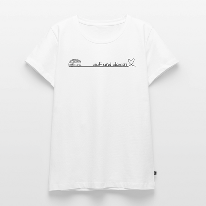 Auf und Davon - Damen Camping T-Shirt - Bulli - Weiß