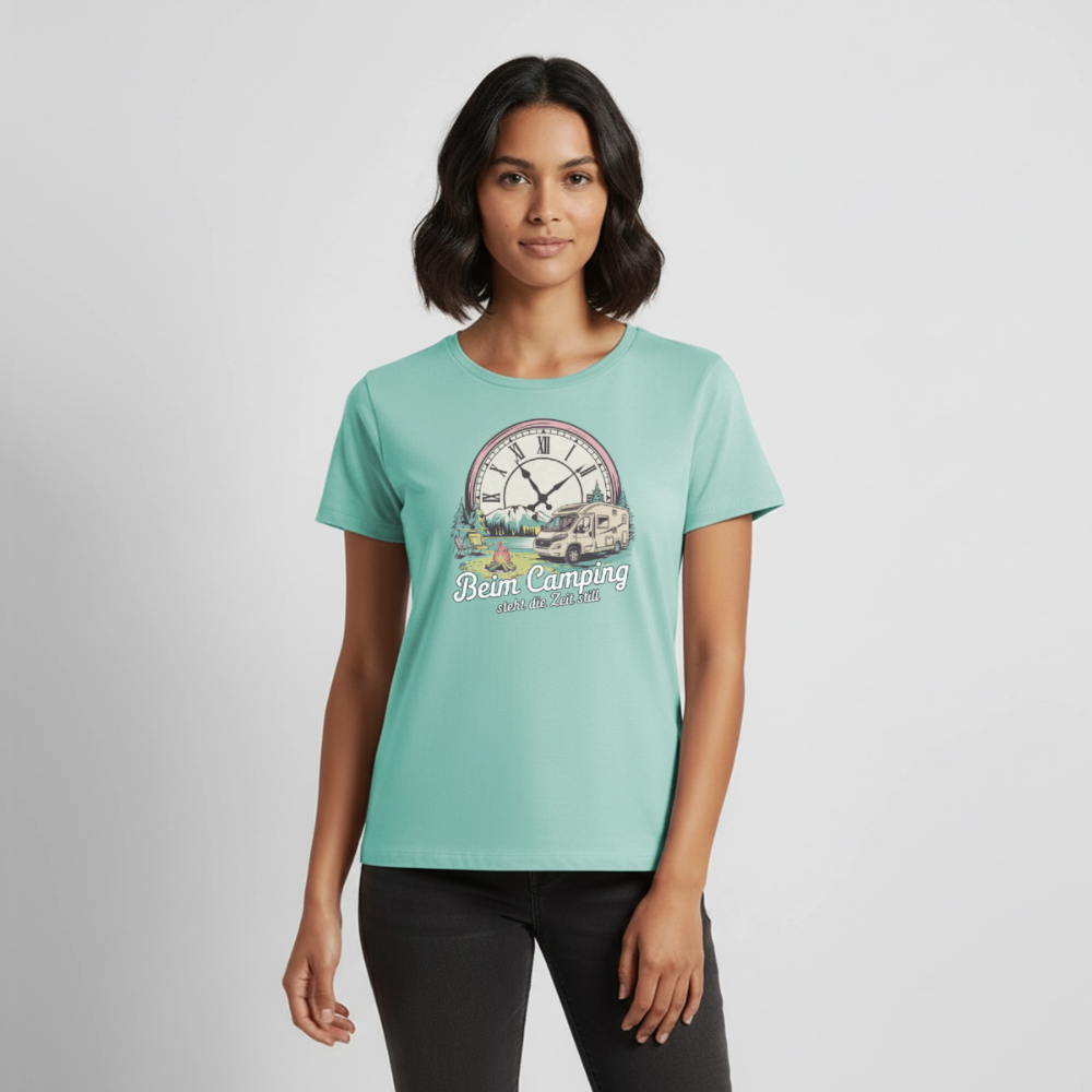 Zeit steht still - Damen Camping T-Shirt - Wohnmobil - Mint 