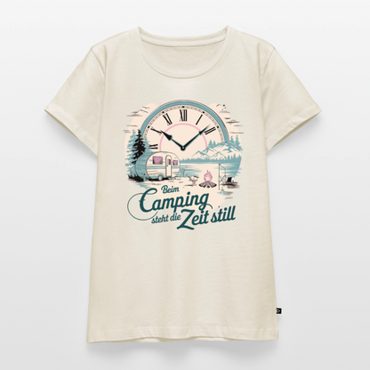 Zeit steht still - Damen Camping T-Shirt - Wohnwagen - Naturweiß