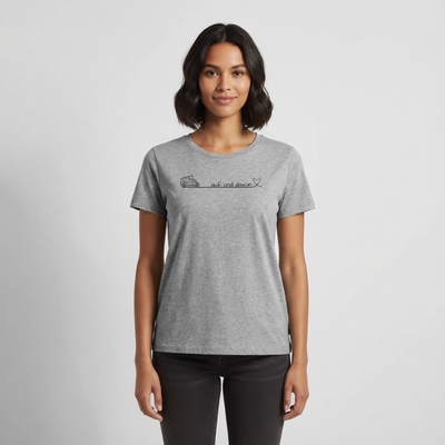 Auf und Davon - Damen Camping T-Shirt - Bulli / Van - Grau meliert