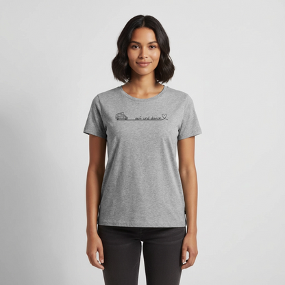 Auf und Davon - Damen Camping T-Shirt - Bulli / Van - Grau meliert