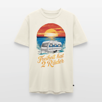 Freiheit hat 2 Räder - Herren Camping T-Shirt - Wohnwagen - Naturweiß