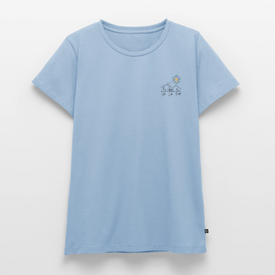 Lebe Liebe Campe - Damen Camping T-Shirt - Brust - Hellblau