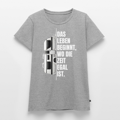 Camping ist Zeitlos - Damen Camping T-Shirt - Wohnwagen - Grau meliert